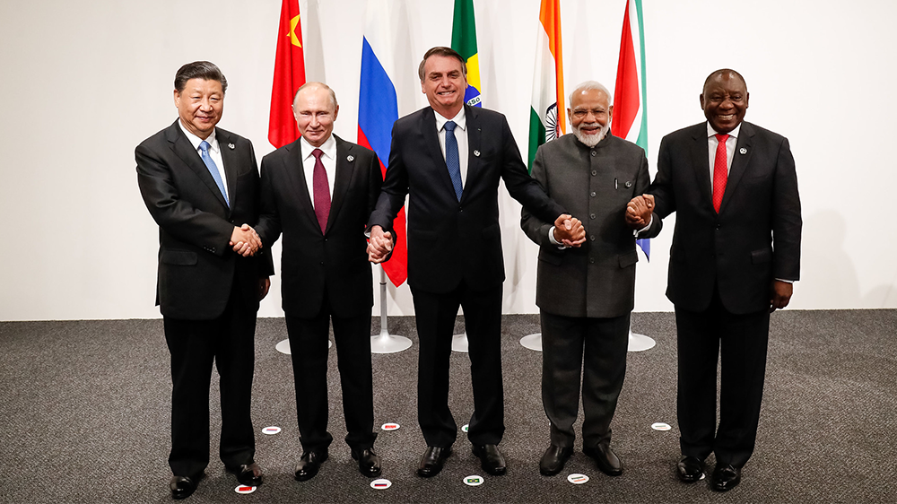 The BRICS country leaders meet at the 2019 BRICS Summit in Brazil. By Alan Santos/PR via Flickr.