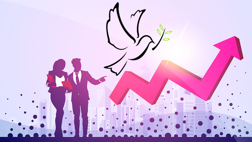 Business people and peace dove - drawing