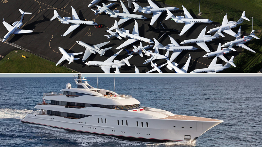 photo of private jets and yacht