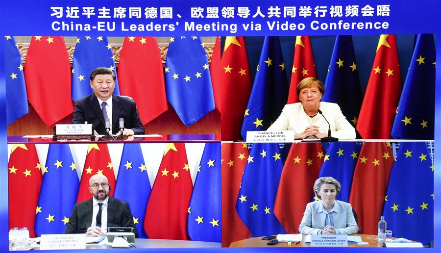 Meeting, China, EU, flags